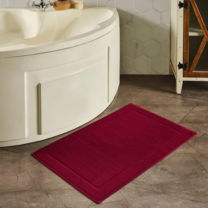 Hawmam Linen Red Bath Mats, 21 x 34 inches, Pack of 2-100% Ring Spun Cotton,[Not a Bathroom Rug] Banded Design, Highly Absorbent, Machine Washable for Bathroom Floor Towel