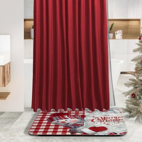 Clara Clark Christmas Bathroom Accessory Set - 22PC, Complete Set + Bath Rugs, Modern, Red & White, Polyester