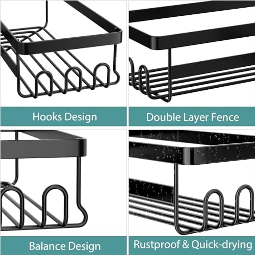 StorageRight Corner Shower Caddy, Adhesive Shower Organizer with Hooks