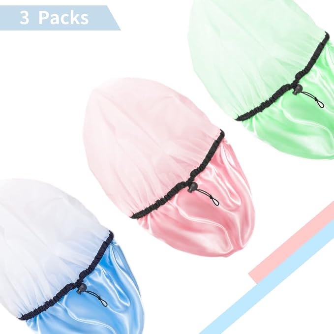 Auban Shower Cap for Women, Adjustable Reusable, Extra Large, Double-Layer Waterproof Bathing cap, Waterproof Exterior, EVA Lining, Hair Cap for All Hair Lengths, 3 Colors