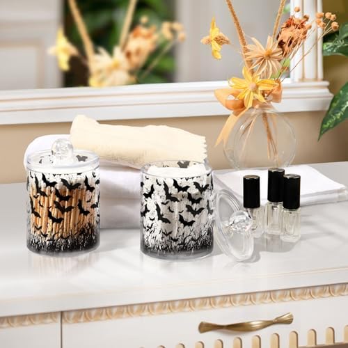 Bats 4 Pack Plastic Qtips Holder Bathroom Organizer Canisters for Cotton Balls/Swabs/Pads/Floss,Plastic Apothecary Jars for Vanity