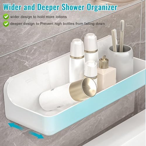 CGBE 2-Pack Adhesive Shower Shelves, Acrylic Bathroom Wall Caddy, White