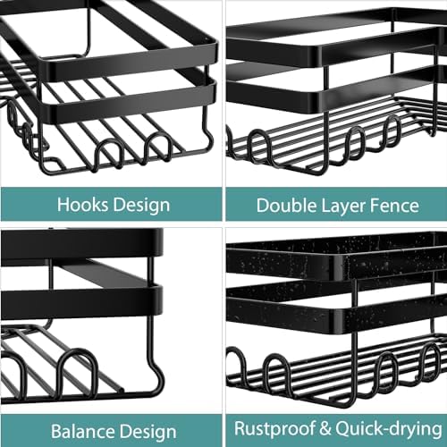 StorageRight Corner Shower Caddy, Adhesive Shower Organizer with Hooks