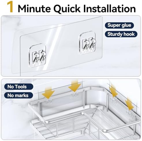 YASONIC Corner Shower Caddy Adhesive, 100% Rustproof Shower Organizer, No Drill Shower Shelf for Inside Shower, Wall-Mounted Shower Storage for Homes (2 Pack, Silver)