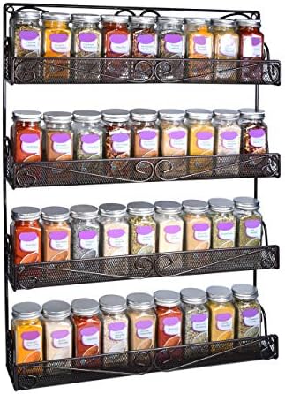 AMT 4 Tier Nail Rack, Pack Metal Wall Mount Organizer, Essential Oils Organizer, Pantry Cabinet Door Shelf Storage. Hanging Display for Spice Jars, Sauces, Cosmetic Beauty Bottles