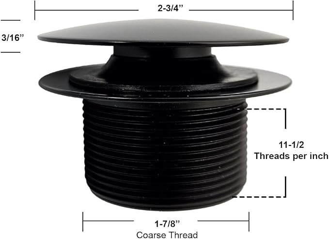 Westbrass D398R-62 1-1/2" NPSM Coarse Thread Mushroom Tip-Toe Bathtub Drain Stopper, Matte Black