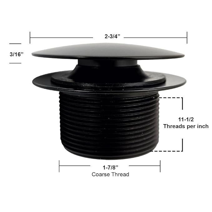 Westbrass A398R-62 1-1/2" NPSM Coarse Thread Mushroom Tip-Toe Bathtub Drain Stopper, Matte Black