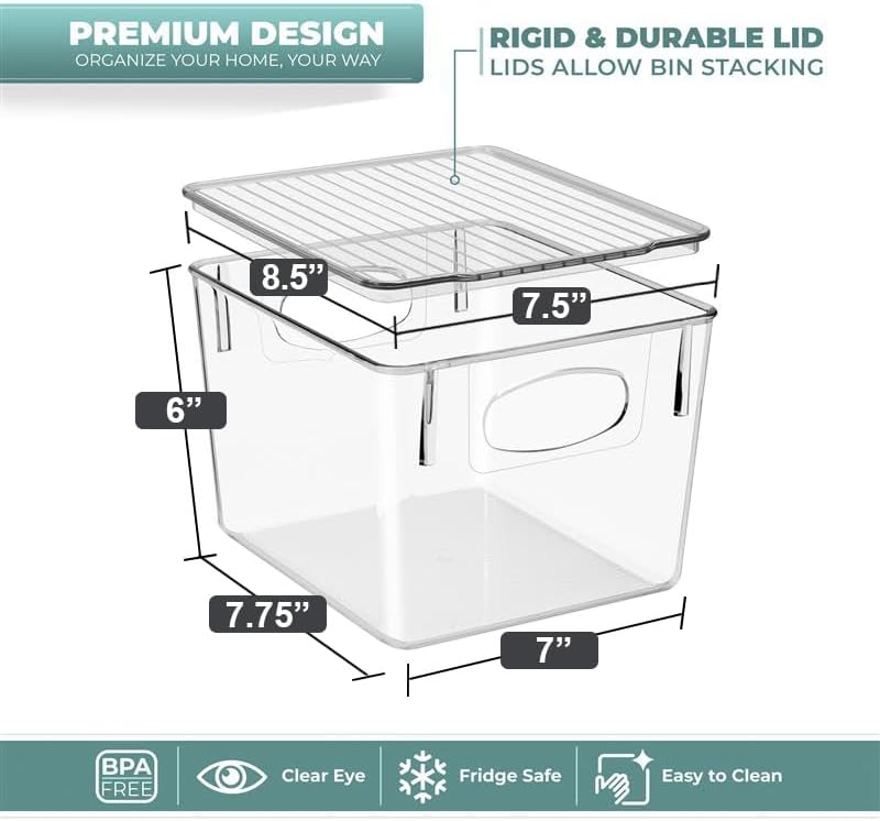 Sorbus Medium Plastic Storage Bins with Lids (8 Pack) – Clear Bins for Kitchen, Pantry, Fridge, Cabinet, and Refrigerator Organization – Stackable Storage Containers