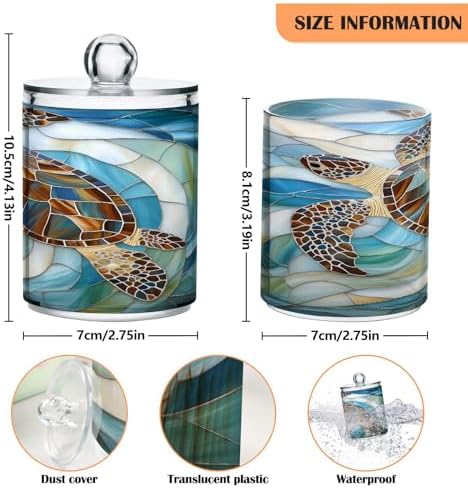 ALAZA Sea Turtle Abstract 4 Pack Qtip Holder Dispenser for Cotton Swabs, Balls, Pads, Floss 10 oz Plastic Canister Organizer
