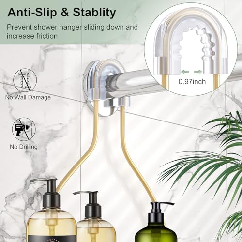 SRIWATANA Shower Caddy Hanging, Shower Organizer with Razor Hooks, Gold