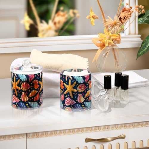 4 Pack Qtip Dispenser 10 Oz Apothecary Jars with Lids Cute Seashells and Starfish Makeup Brush Container for Cotton Ball, Cotton Swab, Cotton Round Pads, Floss