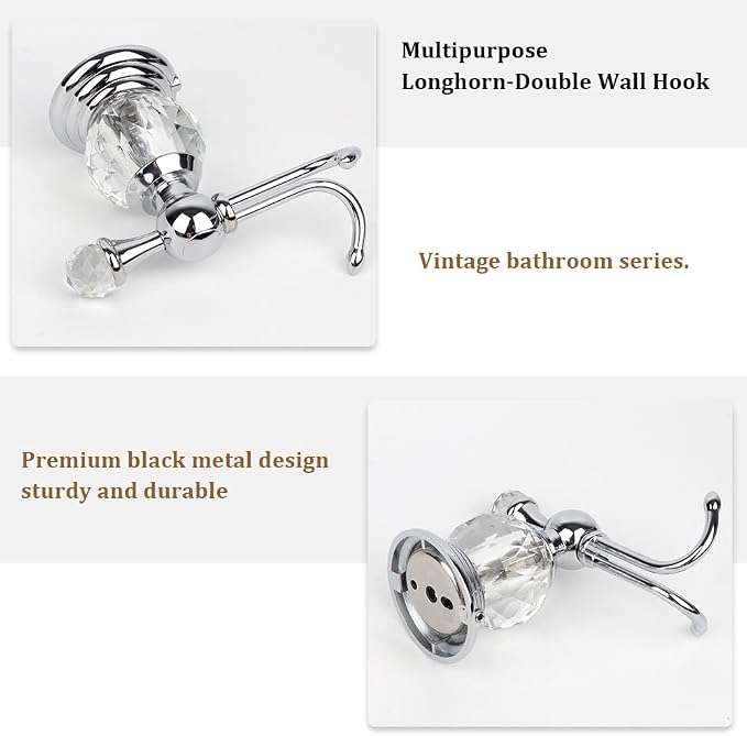 Chrome Crystal Towel Hooks for Bathroom Wall Mounted Hand Towel Holder Kitchen Robe Hook Bedroom Towel Hanger,Drilling Installation
