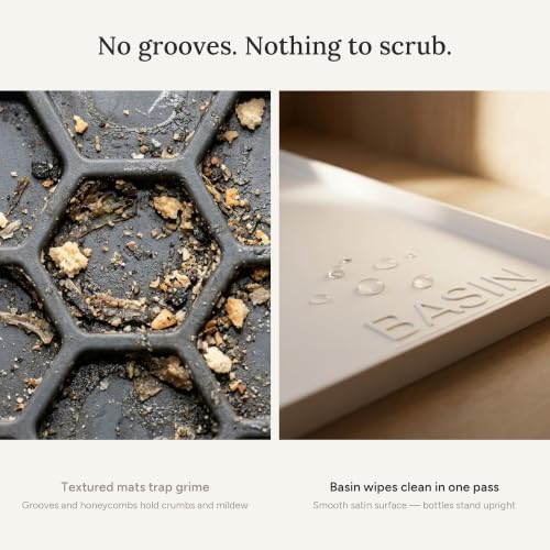BASIN - Under Sink Mat for Bathroom - The Original Silicone Under Sink Mats for Bathroom Waterproof - Under Sink Tray for Bathroom Waterproof - Under Sink Cover Vanity Liner White 28x19