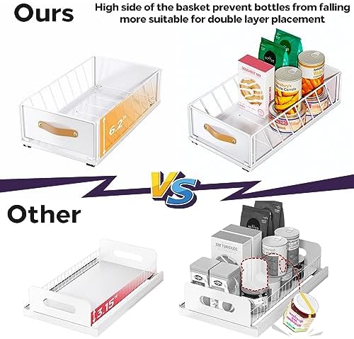 Pull out Cabinet Organizer,Heavy Duty Slide out Pantry Shelves Drawer Storage with Adhesive Nano Film,Sliding Mesh Cabinet Basket with Handle for Kitchen, Bathroom, Home, 11.8W" X 15.7"D X 6.2"H,White