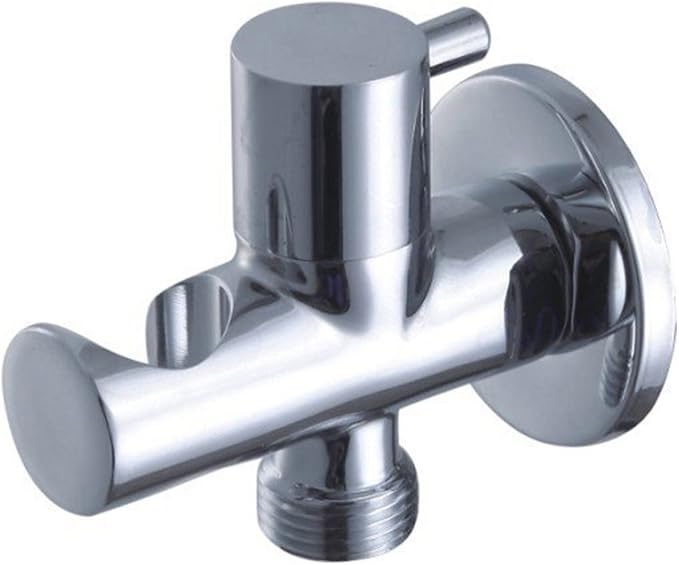 Modern Bathroom Brass Shower Wall Outlet Handheld Shower Spray Head Bracket Holder Supply Elbow Hose Connector with Water Shut Off Switch Flow Control Valve,Chrome