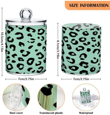 Green Black Leopard Print Qtip Holder Apothecary Jars Bathroom Storage Floss Makeup Organizer for Cotton Ball Swab Acrylic 2 Packs
