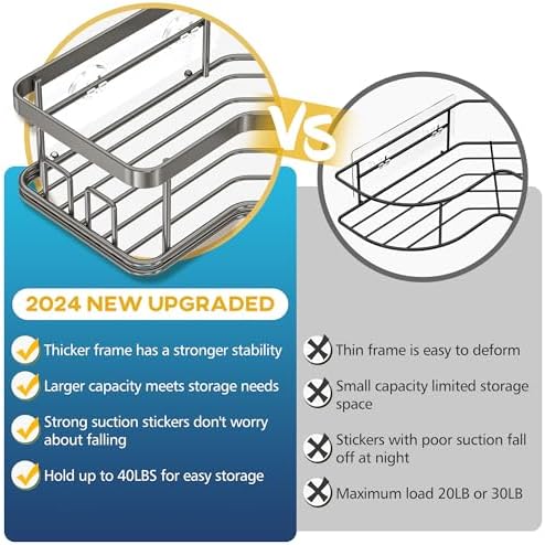 MAXIFFE 3 Pack Corner Shower Caddy with Soap Holder, Large Capacity Sturdy Easy Install No Drilling Stainless Steel Hold 40 LBS Shower Organizer Shelves Rack Storage for Family Renters Bathroom, Grey