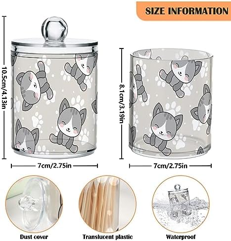 Cat Animal Cartoon 4 Pack Plastic Qtips Holder Bathroom Organizer Canisters for Cotton Balls/Swabs/Pads/Floss,Plastic Apothecary Jars for Vanity