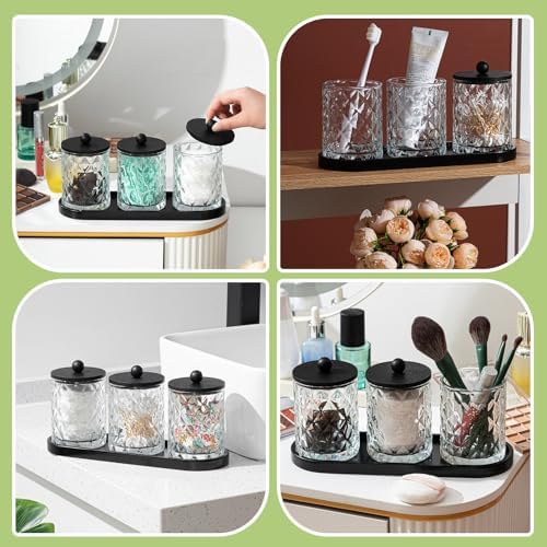 3 Pcs 16oz Glass Apothecary Jars with Lids, Cotton Swab Storage, Black