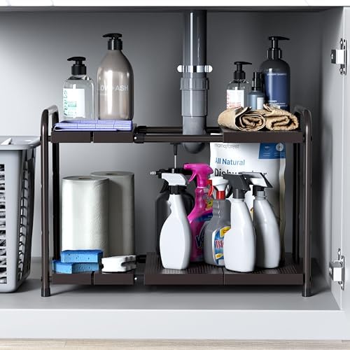 Simple Houseware Under Sink 2-Tier Heavy Duty Expandable Organizer, Bronze