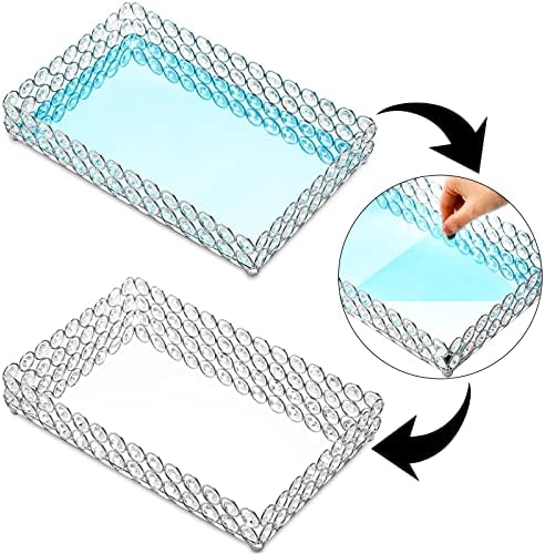 Hedume Crystal Cosmetic Mirrored Makeup Tray, 12.3" x 8", Large Jewelry Organizer, Ornate Decorative Vanity Tray for Dresser, Countertop, Wedding, Home, Bathroom