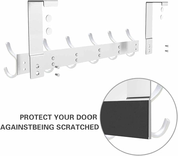 Over The Door Hanger 12 Hooks Silver, Door Hooks for Hanging Clothes, Coats, Towels, 44Ib Maximum Load Weight