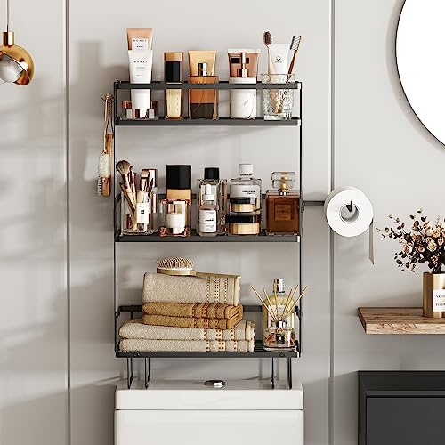 Godboat 3-Tier Over Toilet Storage Shelf, Wall-Mount with 2 Hook/Paper Rack