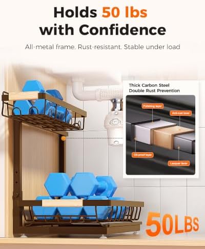 Sevenblue 3-Pack Under Sink Organizer, 2-Tier Pull-Out Cabinet Organizer