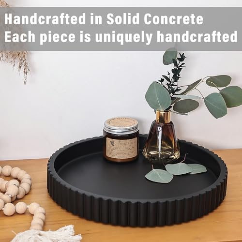 100% Concrete Round Decorative Tray for Coffee Table, 10.8 Inch, Black