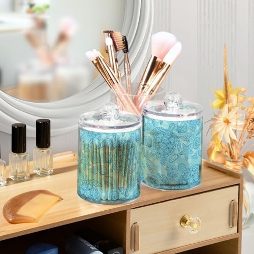 MNSRUU 4 Pack Qtip Holder Dispenser Seashells and Turtle Bathroom Storage Canister Cotton Ball Holder Bathroom Containers for Cotton Swabs/Pads/Floss