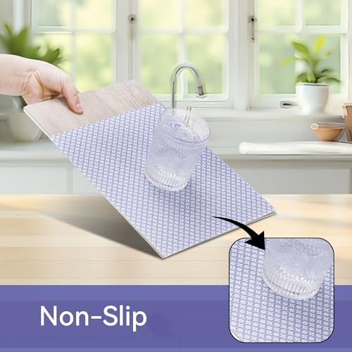 FIFTY FEET 12"x120" Non-Adhesive Shelf Liner for Kitchen Cabinets and Drawers, Washable Non-Slip PVC Cabinet Liner (Blue Circle)(7 Roll)