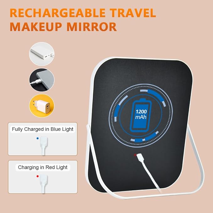 YEKKOPT Rechargeable Vanity Mirror with Lights,8x10 Inch 3 Color Lighting Portable Makeup Mirror with Touch Screen Adjustable LED Lights,Desk Mirror for Travel, Home