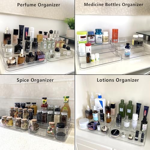 3 Tier Spice Racks, 2Pack Tiered Shelf Organizer, Clear Acrylic Racks for Medicine and Perfume, Tiered Racks for Kitchen Counter Pantry Cabinet (2 Pack)