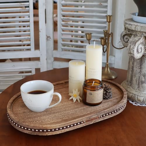 Oval Wooden Decorative Tray Coffee Table Tray Home Decor 15" Rustic