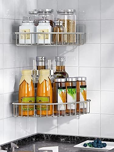 SMARTAKE 4-Pack Corner Shower Caddy, SUS304 Stainless Steel, Wall Mounted Bathroom Shelf with Adhesive, Storage Organizer for Toilet, Dorm and Kitchen (Silver)