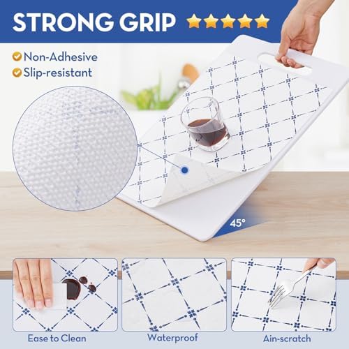 Drawer Shelf and Cabinet Liner, Thick Strong Grip,Shelf Liners Non-Adhesive Liners Protect Kitchen Cabinets and Cupboard, Bathroom Drawers,Under Sink Mat, 23.6IN X 30FT, Blue Stripe