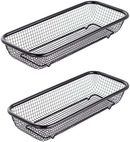 Kitchen Drawer Organizer, Stainless Steel Storage Container Metal Cabinet Storage Basket for Holding Silverware Kitchen Utensil, Pack of 2, Black