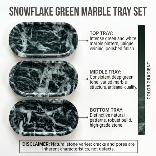 YKAJO Snowflake Green Oval Marble Tray, 11.8x5.9 Vanity Perfume Organizer