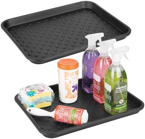 iDesign Plastic Under Sink Mat Tray for Kitchen Cabinet, Bathroom, Entryways, Office, Mudroom, College Dorm, (Set of 2), 17" X 13" X 2", Black