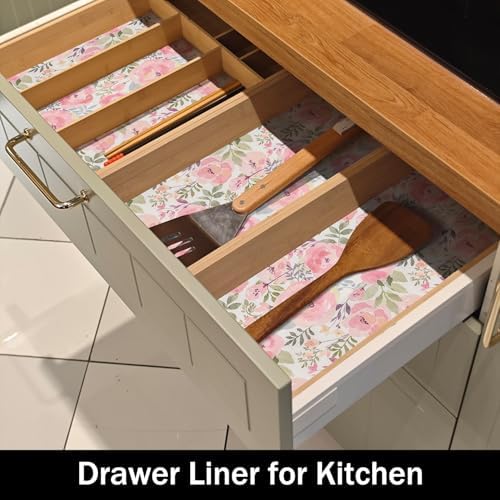 Peach Peony Shelf and Drawer Liner for Kitchen Strong Non-Slip