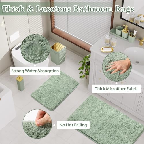 XLHOMO Sage Green Bathroom Set, Bathroom Sets with Shower Curtain and Rugs