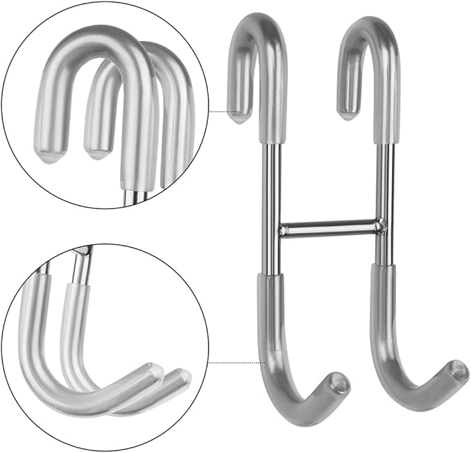 NINETREX Shower Door Hooks,Towel Hooks for Bathrooms Frameless Glass Door,Heavy Duty SUS 304 Stainless Steel Hook for Towels,Squeegee,Loofah,Shaver,Robe,2 Pack,Silver