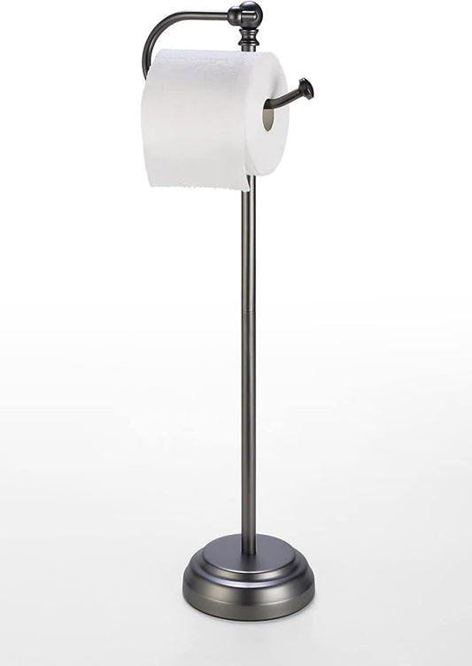 SunnyPoint Classic Bathroom Free Standing Toilet Tissue Paper Roll Holder Stand (Black Nickel)