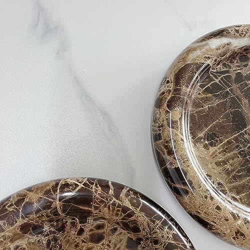 Natural Marble Round Vanity Tray Jewelry Makeup Dish Decorative Tray for Coffee Table,Bathroom,Bedroom (Coffee Net)