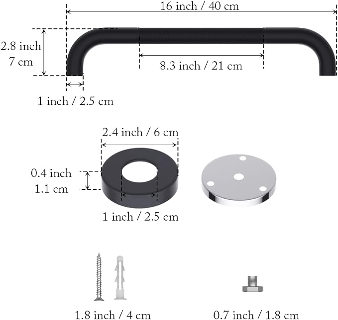 16 Inch Anti Slip Shower Grab Bar Oil Rubbed Black, Munzong Bathroom Grab Bar, Knurled Bathroom Balance Bar,Safety Hand Rail Support Handicap Elderly Injury Senior Assist Bath Handle