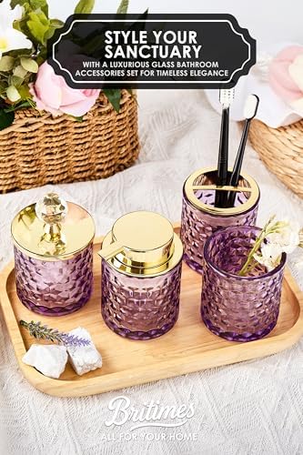 Britimes Bathroom Accessories Set of 4, Purple Glass Complete