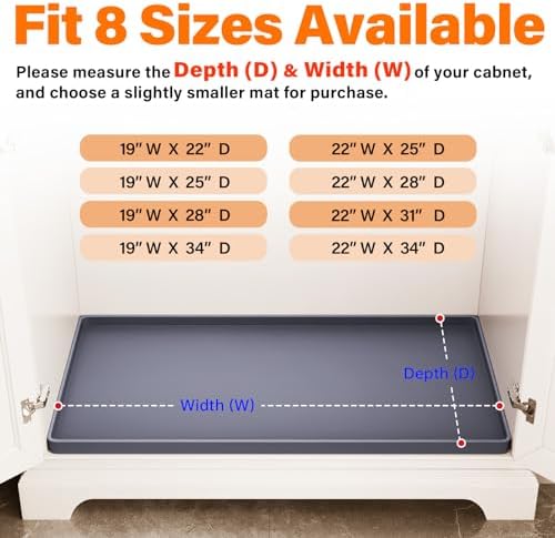 FLATO Waterproof Under Sink Mat, 40" x 19", Light Gray