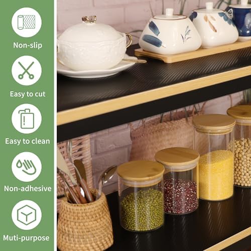 Shelf Liners 11 inch x 20 ft Shelf Liners for Kitchen cabinets nonstick Shelf Lining Drawer Mats EVA Protector for Cupboard (Black,11 inch x 20 ft)