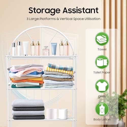 mignonnememe Over The Toilet Storage Cabinet 3-Tier Metal Freestanding Over The Toilet Shelf Bathroom Organizers and Storage for Small Space White 24.8" x 13.39" x 69.69"