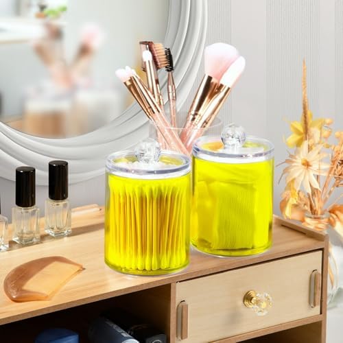 Gredecor 4 Pack Yellow Qtip Holder Organizer Dispenser Clear Bathroom Storage Canister Cotton Ball Holder Bathroom Containers for Cotton Swabs/Pads/Floss